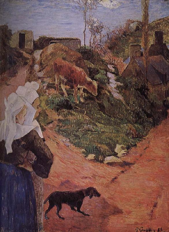 Paul Gauguin Brittany woman with calf oil painting image